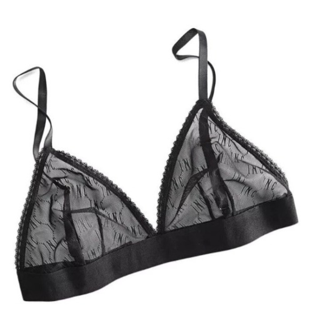 INC‎ International Concepts Black Logo Mesh Triangle Bralette Medium